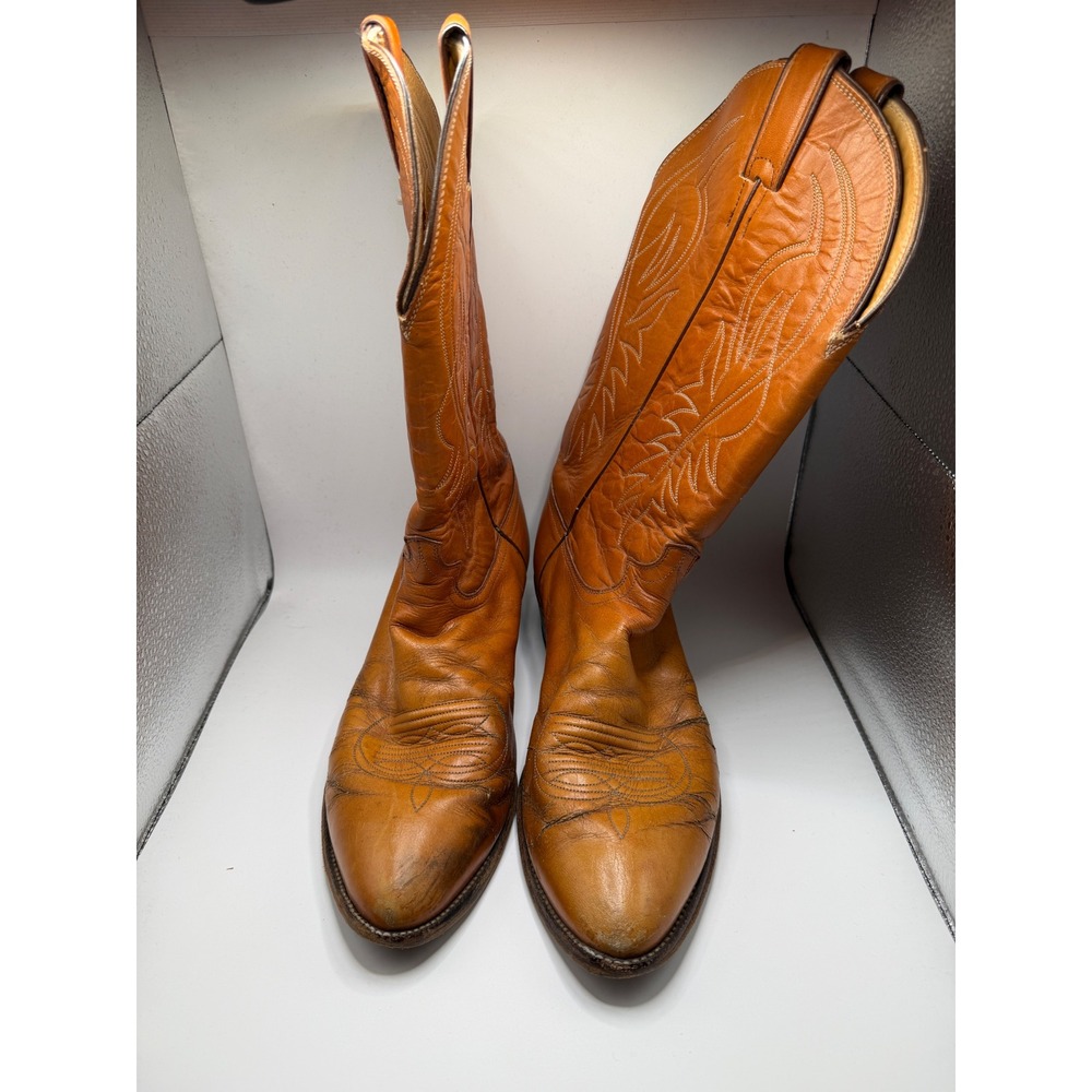 Justin Mens Western Cowboy Boots 1632 Tan Leather Pointed Toe USA Made 11 D